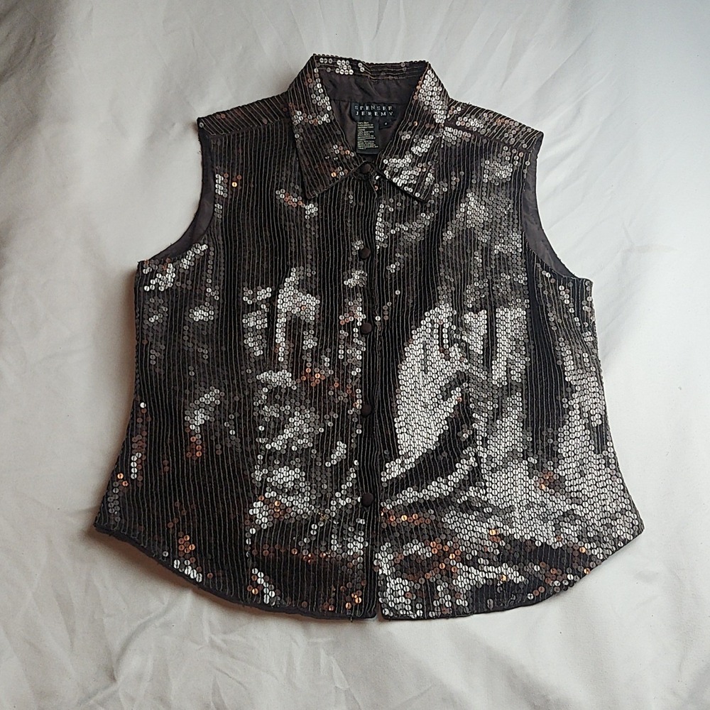 Spenser Jeremy Sequin Sleeveless Shirt Black Silver Women's Size 8